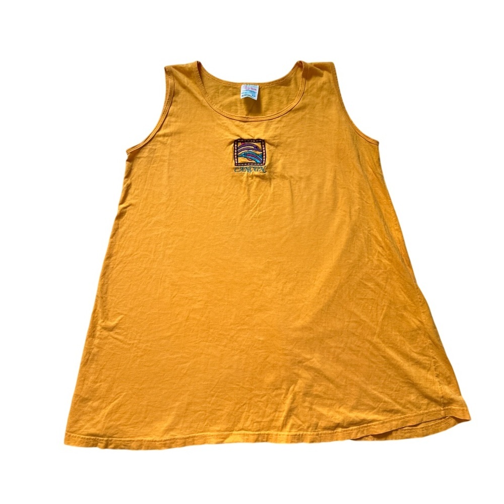 Vintage Cancun Yellow Tank Vacation Top XL 100%Cotton Tropical Resort Beachy